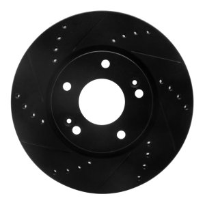 Hyundai Tucson Brake Rotor (1) - Front Left - R1 Concepts - Drilled & Slotted - Black - `03-`13